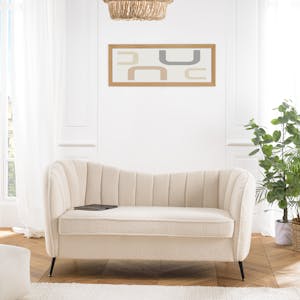 Canapé design 2 places tissu bouclette écru COLOMBUS